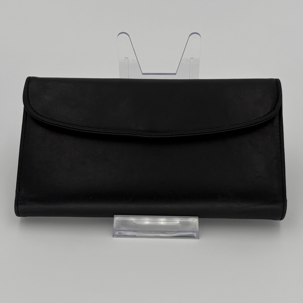 Vintage Coach Black Glove Tanned Leather Trifold Long Wallet Organizer